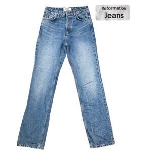 Reformation Jeans Cynthia High Rise Straight Long Women's 26 Blue Colorado Denim